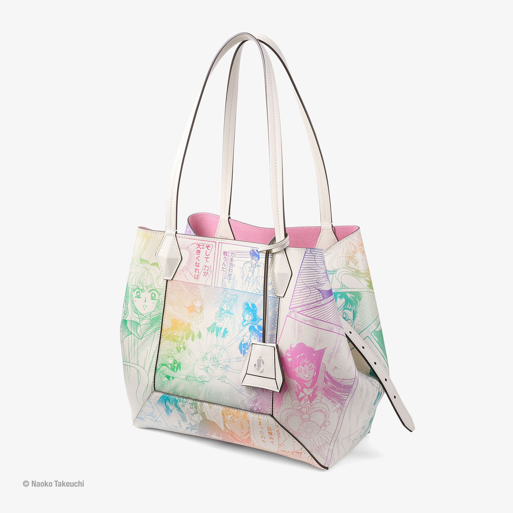 Sailor Guardians  Diamond Tote/M White Manga Print Leather Tote Bag