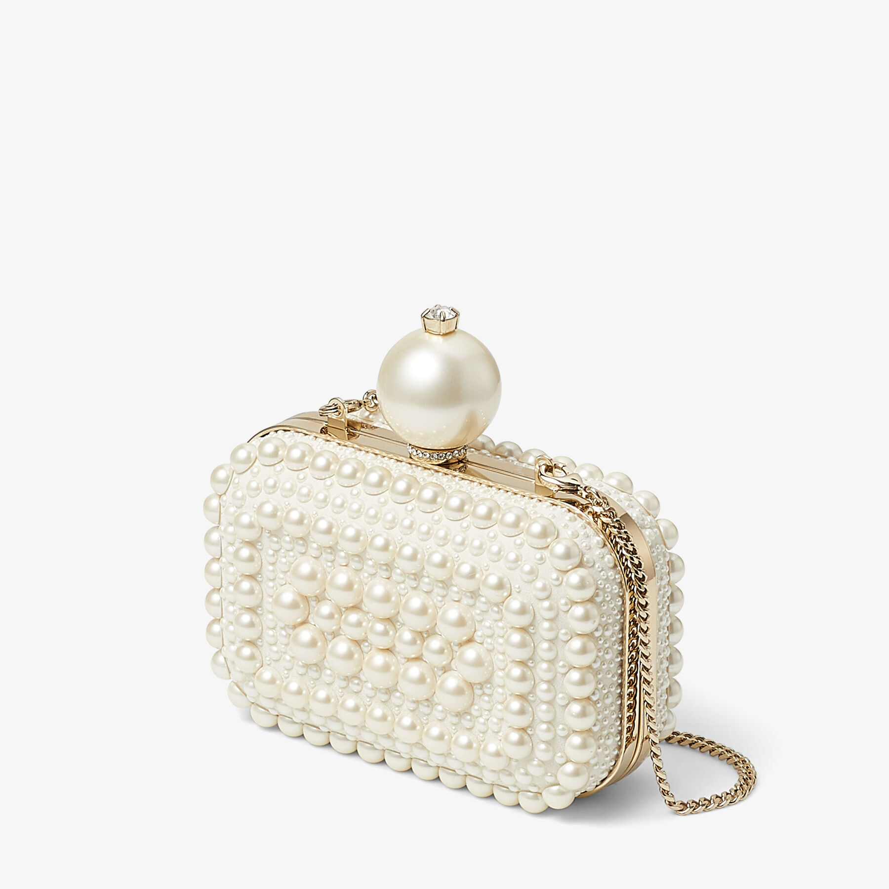 Micro Cloud White Suede Clutch Bag with All-Over Pearl Embellishment