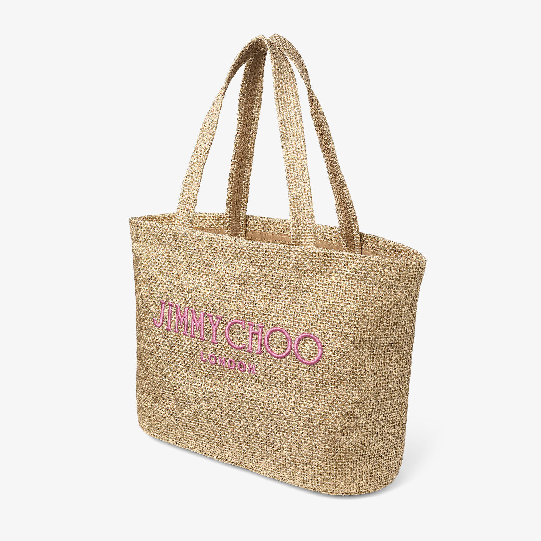 Beach Tote East-West Gold Metallic Raffia Tote Bag