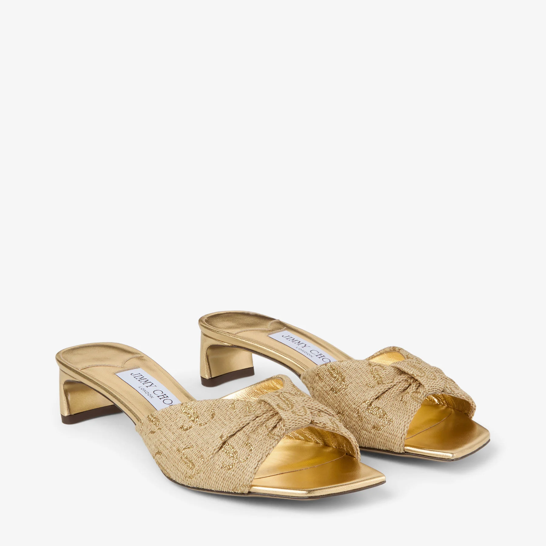 Annika Mule 35 Gold Raffia & Metallic Nappa Sandals