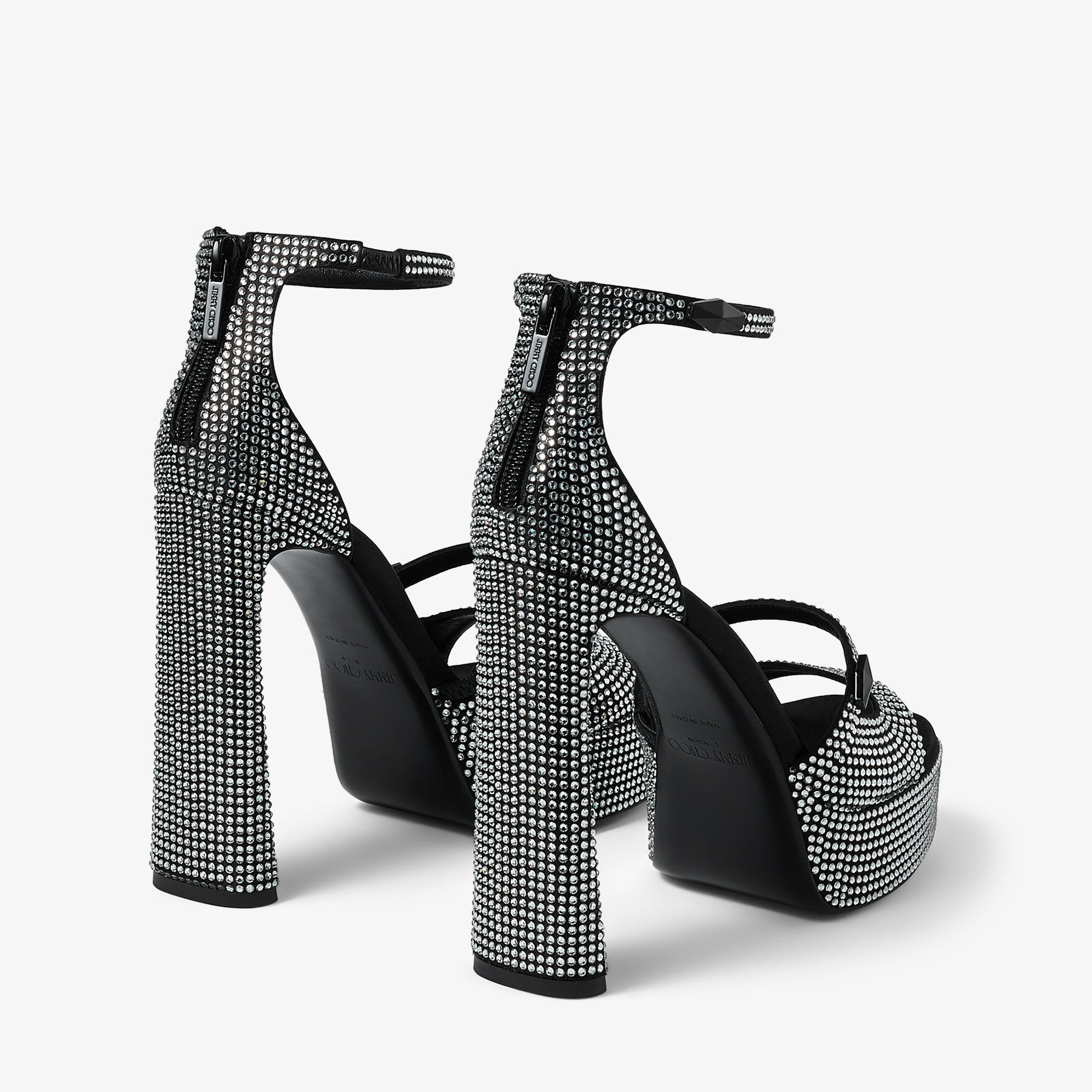 Claressa Platform 125 Black Satin Crystal Platform Sandals