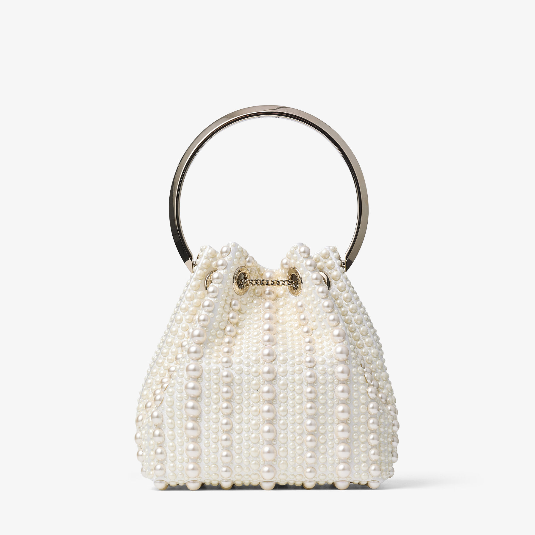 Bon Bon Ivory Satin Bag with All-Over Pearls