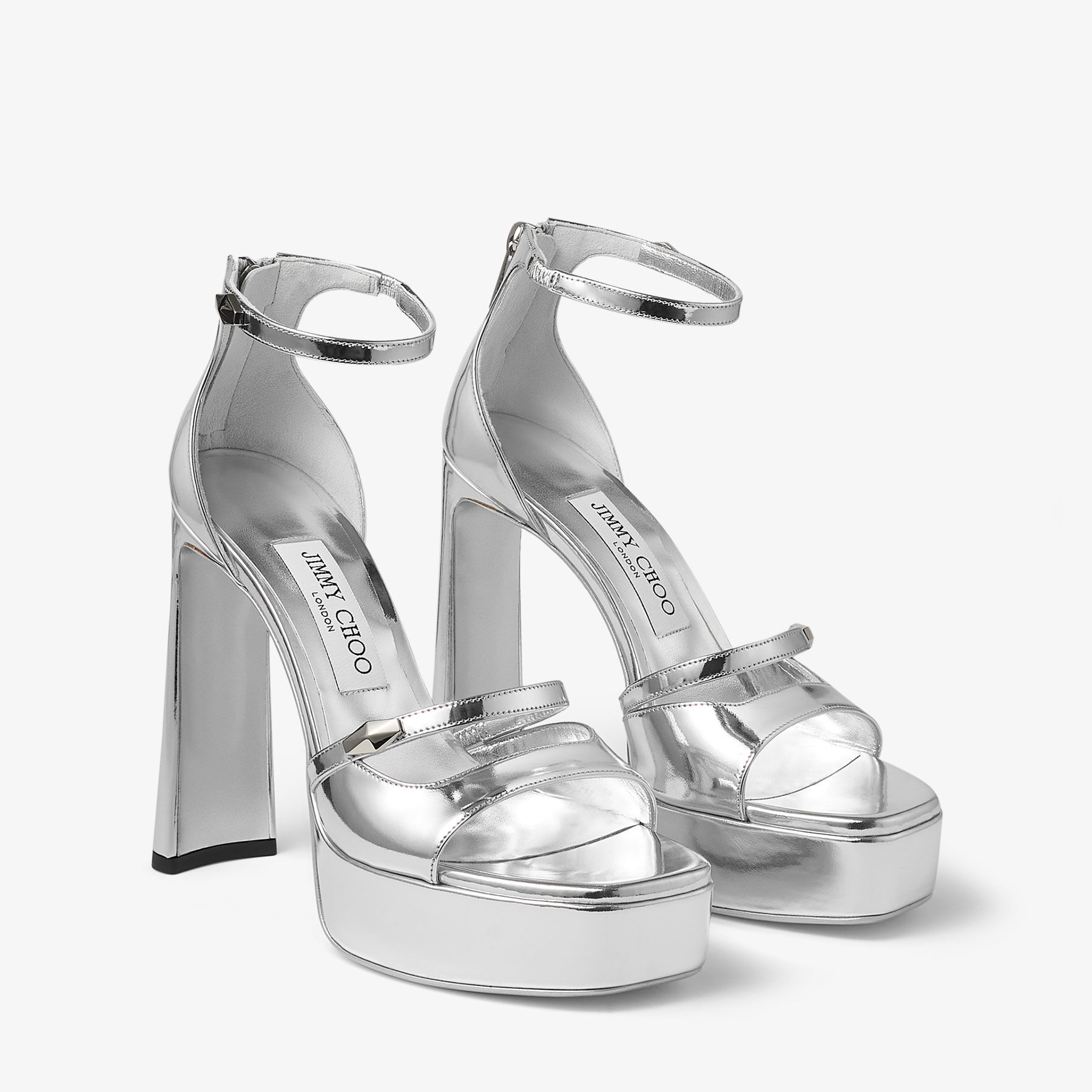 Claressa Platform 125 Silver Liquid Metal Leather Platform Sandals
