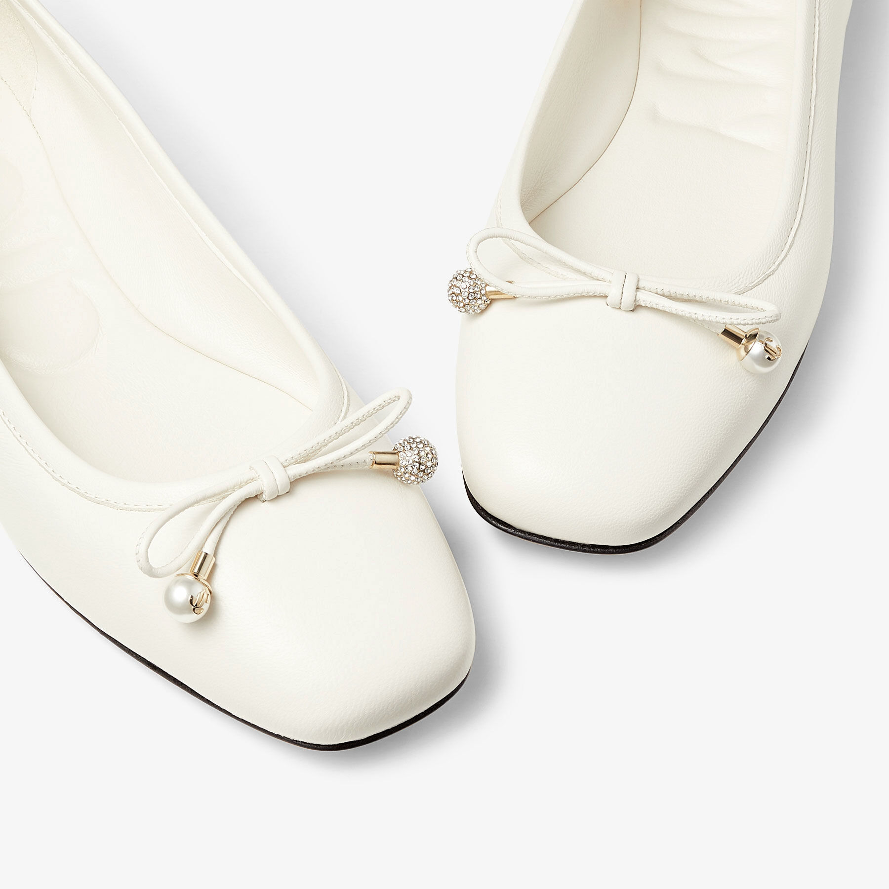 Elme Flat Latte Nappa Leather Flats with Pearl Embellishment