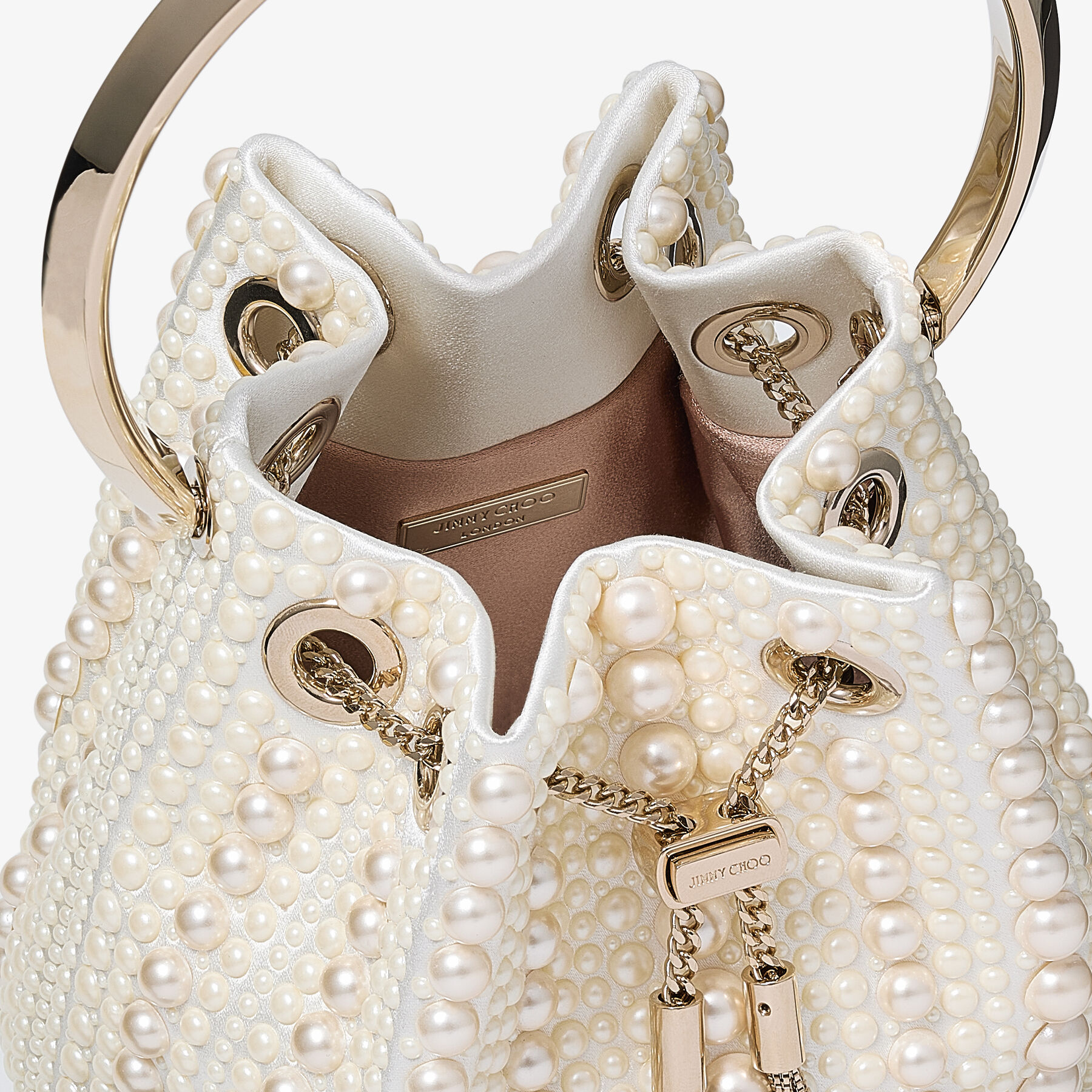 Bon Bon Ivory Satin Bag with All-Over Pearls