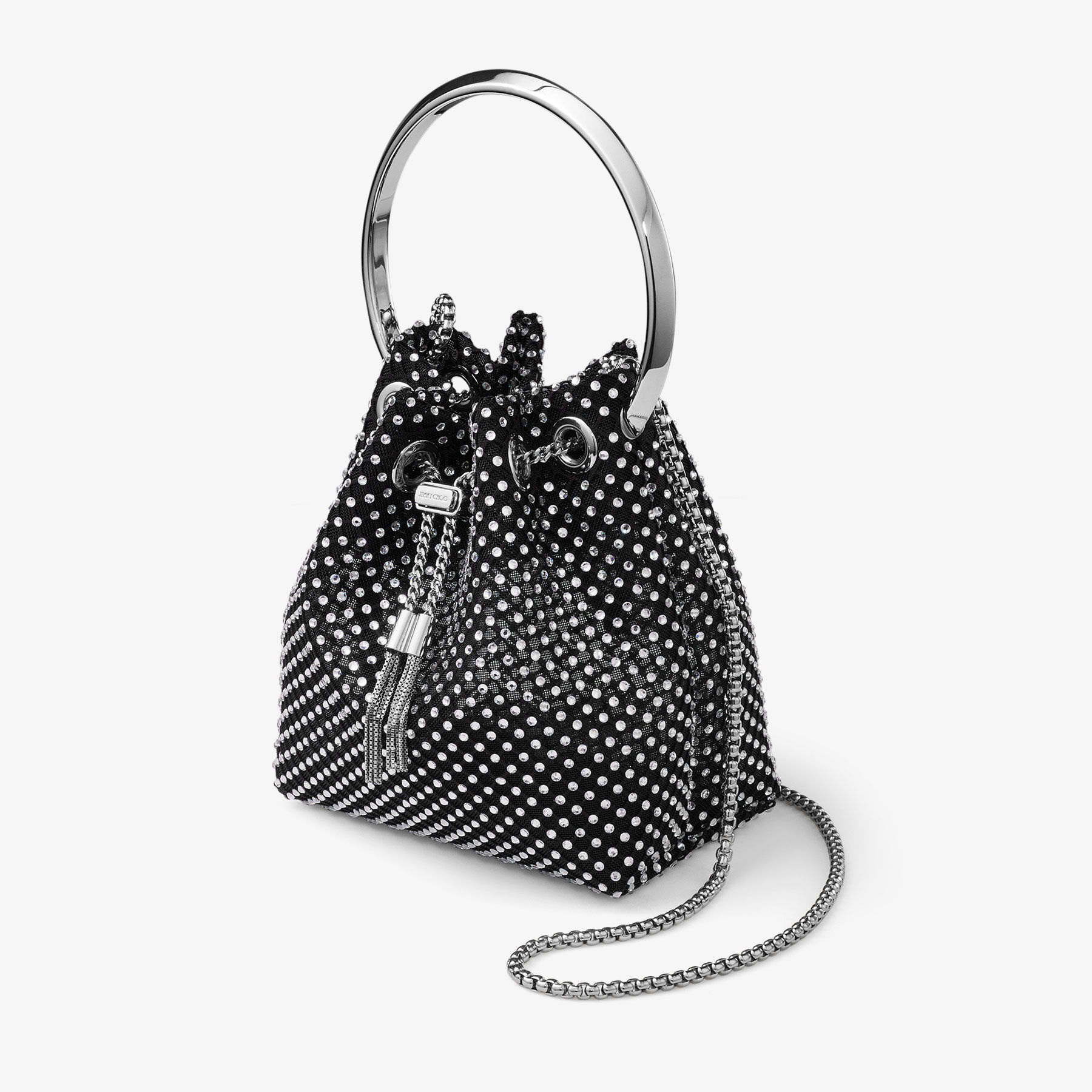 Bon Bon Black Satin Crystal Mesh Handbag