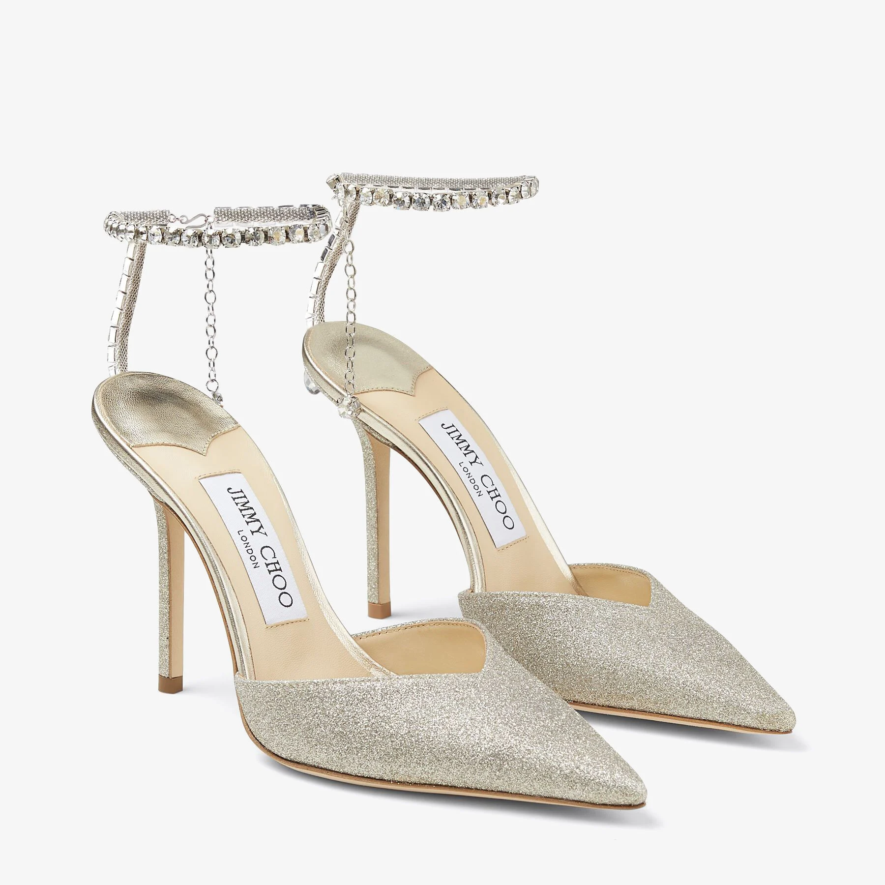 Saeda 100 Platinum Ice Dusty Glitter Pumps with Crystal Embellishment