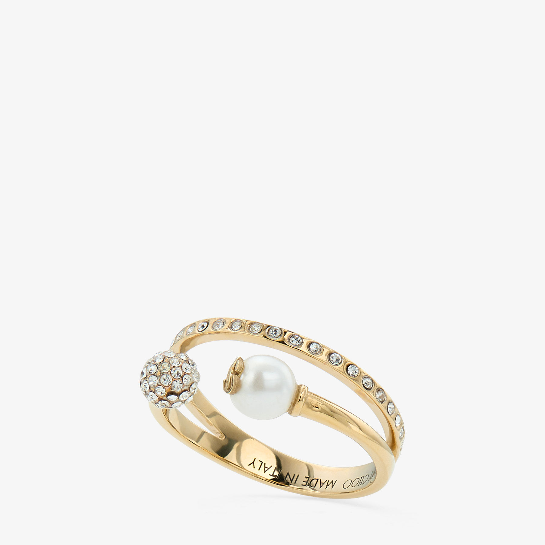 Jimmy Choo Double Ring Gold-Finish Crystal & Pearl Ring