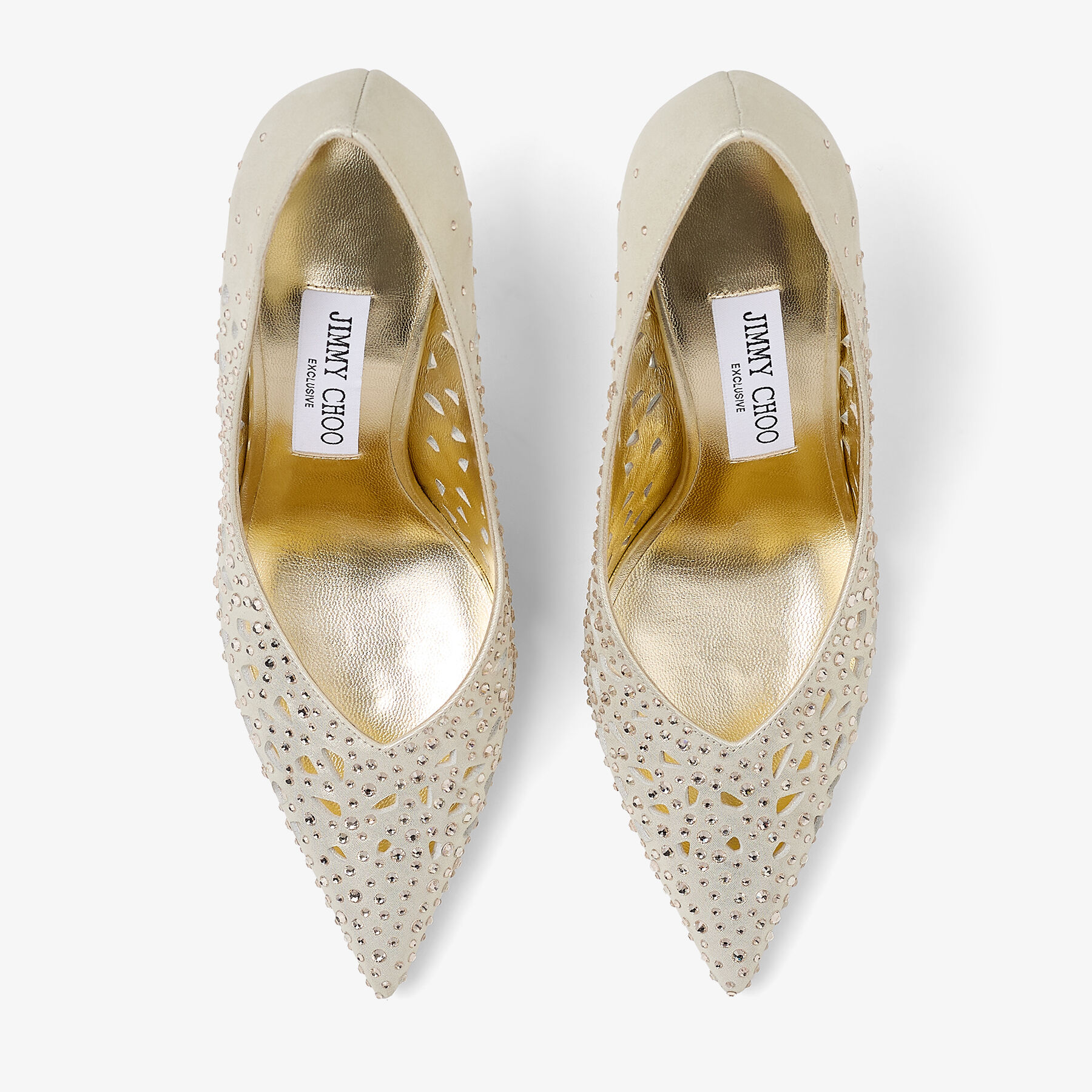 Ziri 90 Gold Shimmer Suede Crystal Pumps