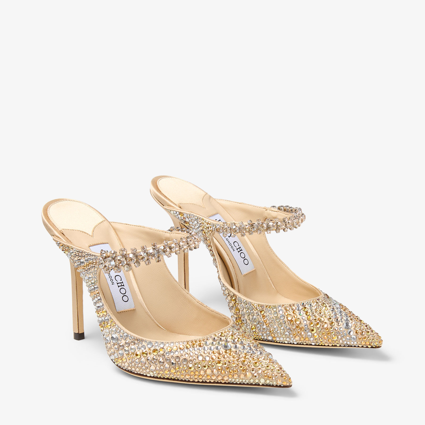 Bing 100 Gold Satin Crystal Mules