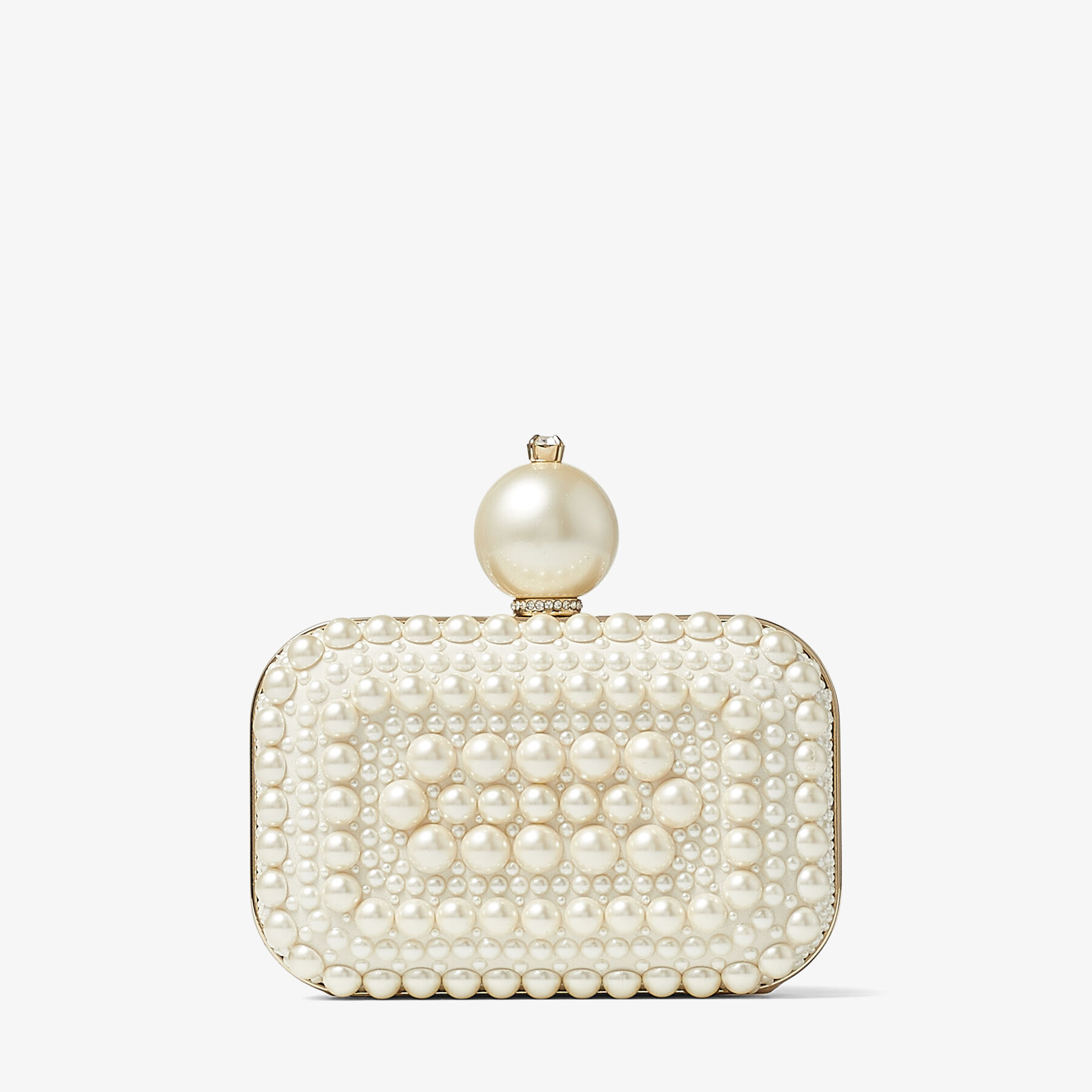 Micro Cloud White Suede Clutch Bag with All-Over Pearl Embellishment