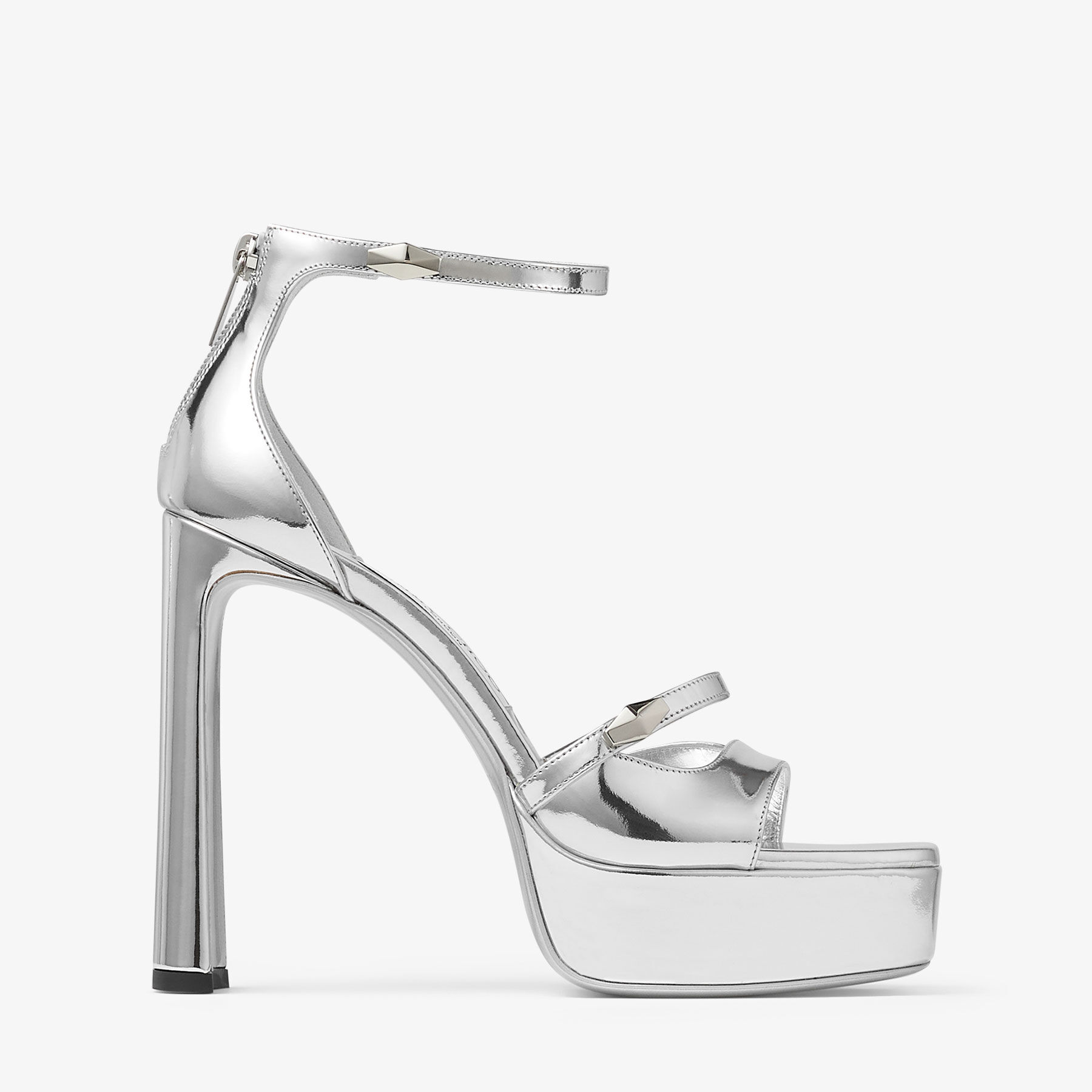 Claressa Platform 125 Silver Liquid Metal Leather Platform Sandals