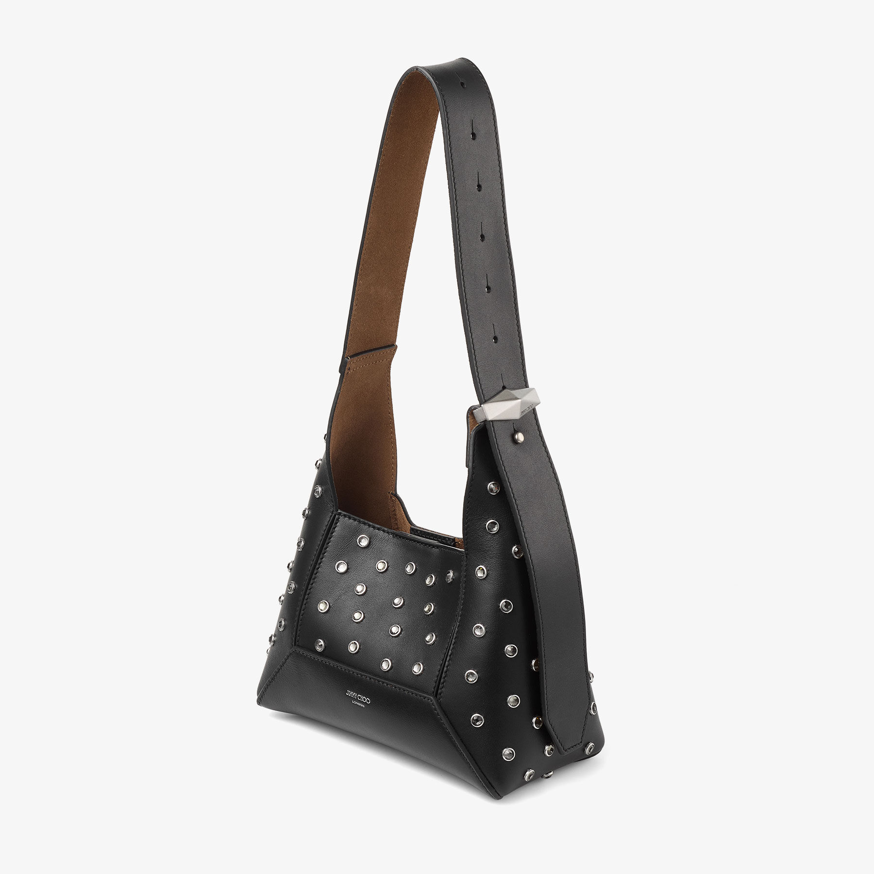 Diamond Hobo S Black Leather Crystal Shoulder Bag