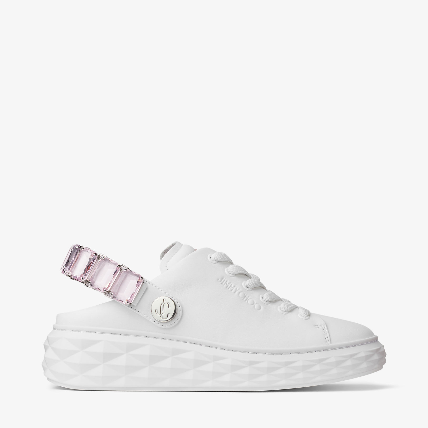 Diamond Sling White/Pink Nappa Leather Crystal Trainers