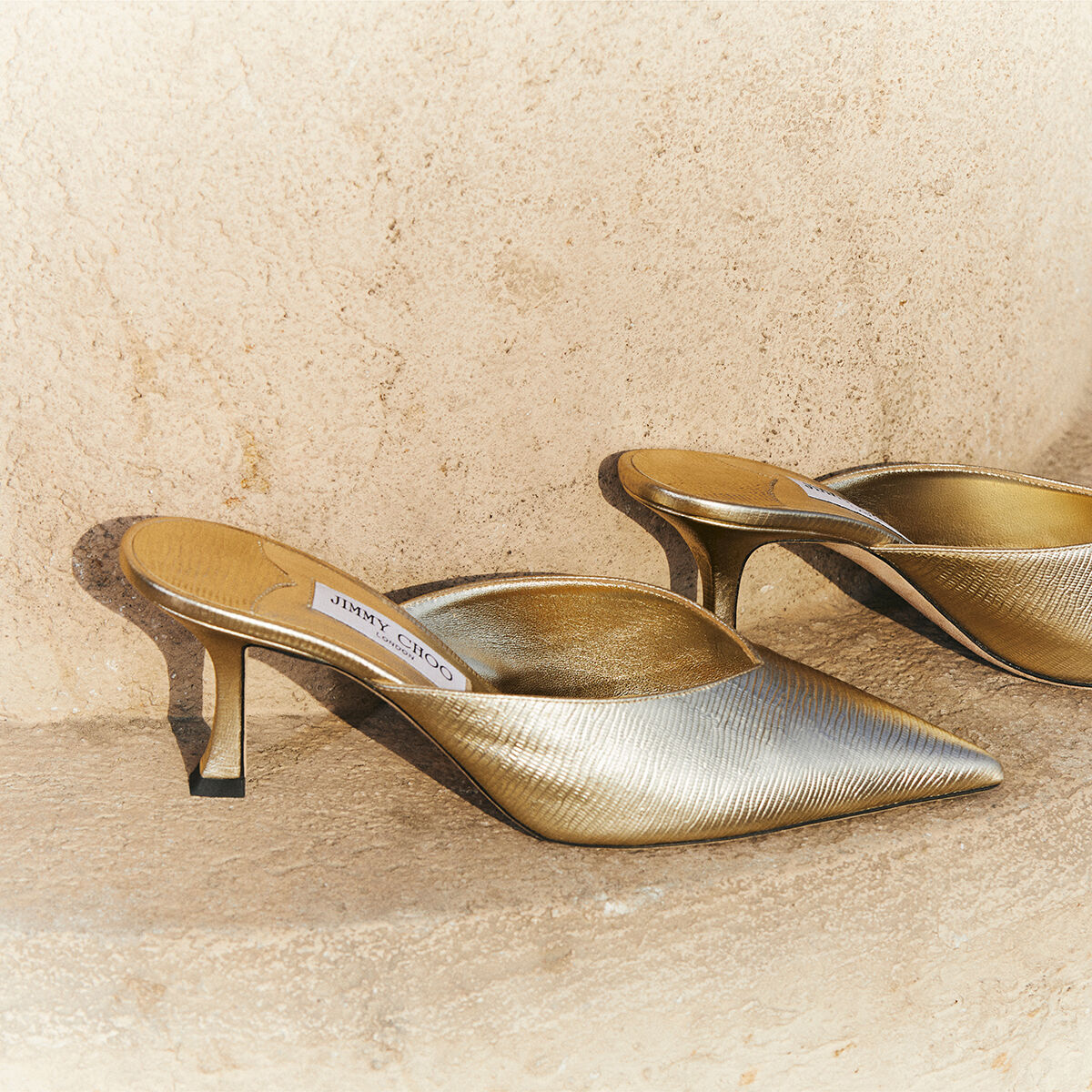 Solar 70 Gold Lizard Printed Leather Mules