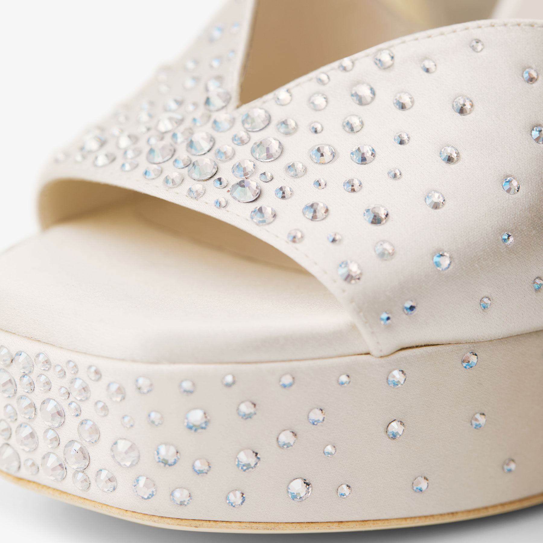 Karli Platform 125 Ivory Satin Crystal Platform Sandals
