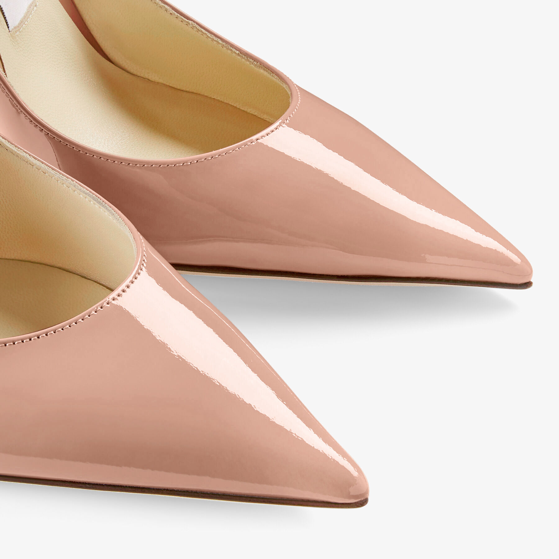 Love 100 Ballet-Pink Patent-Leather Pointed Pumps with JC Emblem