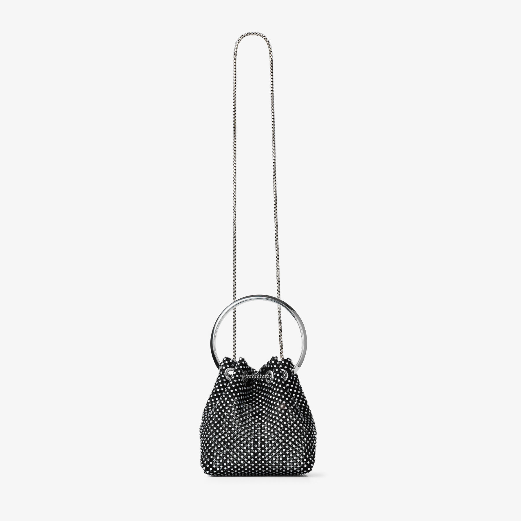Bon Bon Black Satin Crystal Mesh Handbag