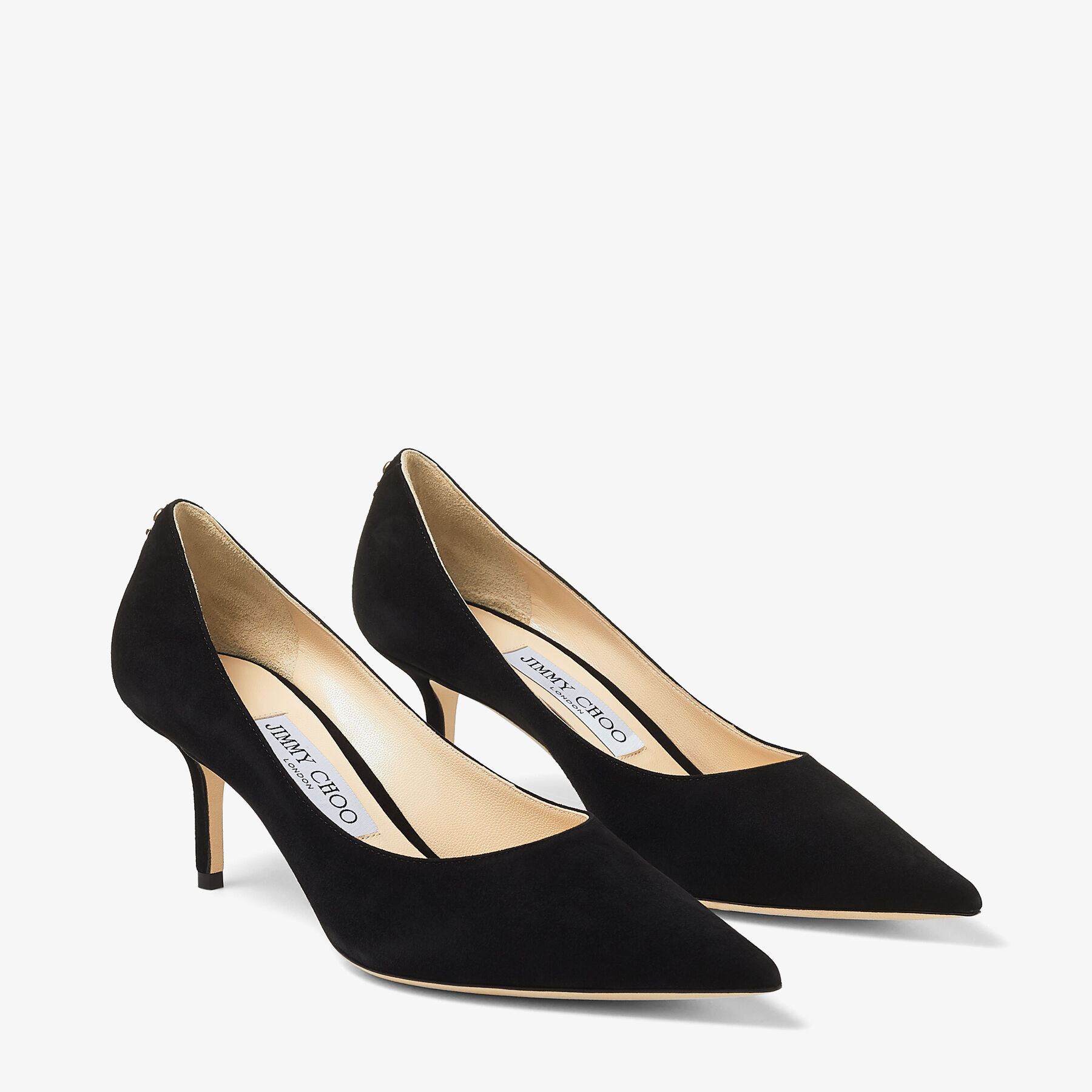 Love 65 Black Suede Pointed Pumps with JC Emblem