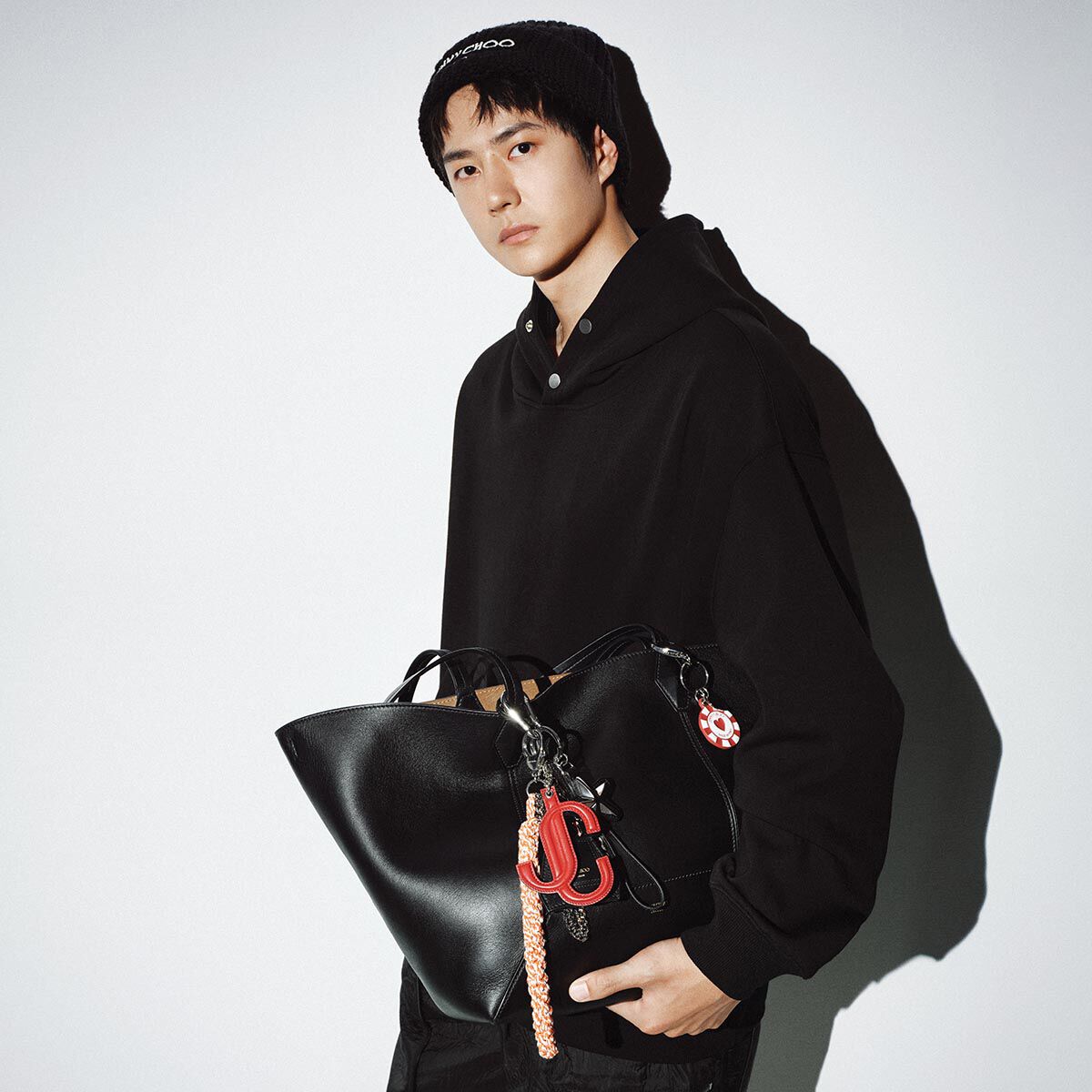 JC Multi Charm Red & Candy Pink Calf Leather Star Logo Bag Charm