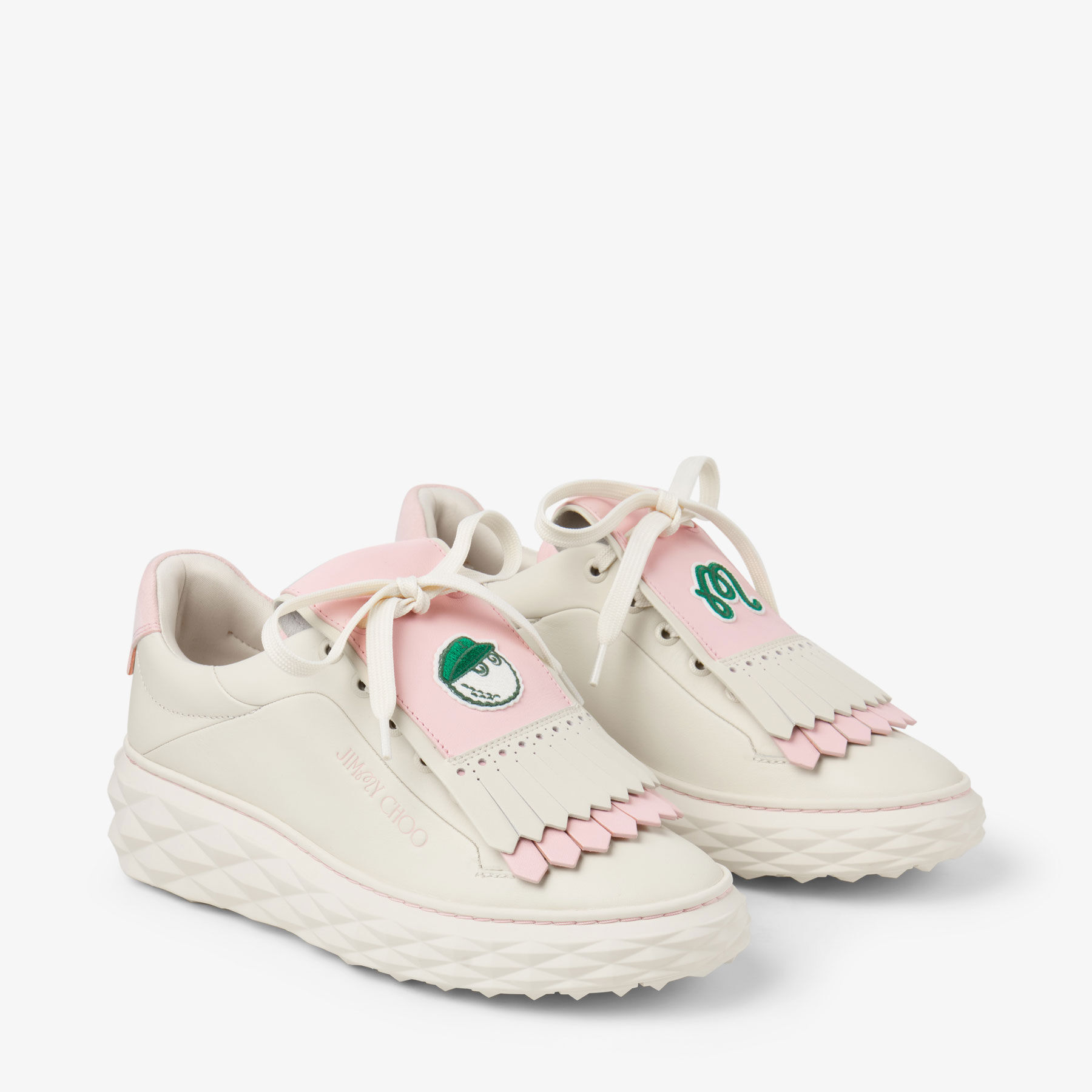 Jimmy Choo / Malbon 2.0 Diamond F  Latte Leather and Malbon Pink Trainers with Detachable Kiltie