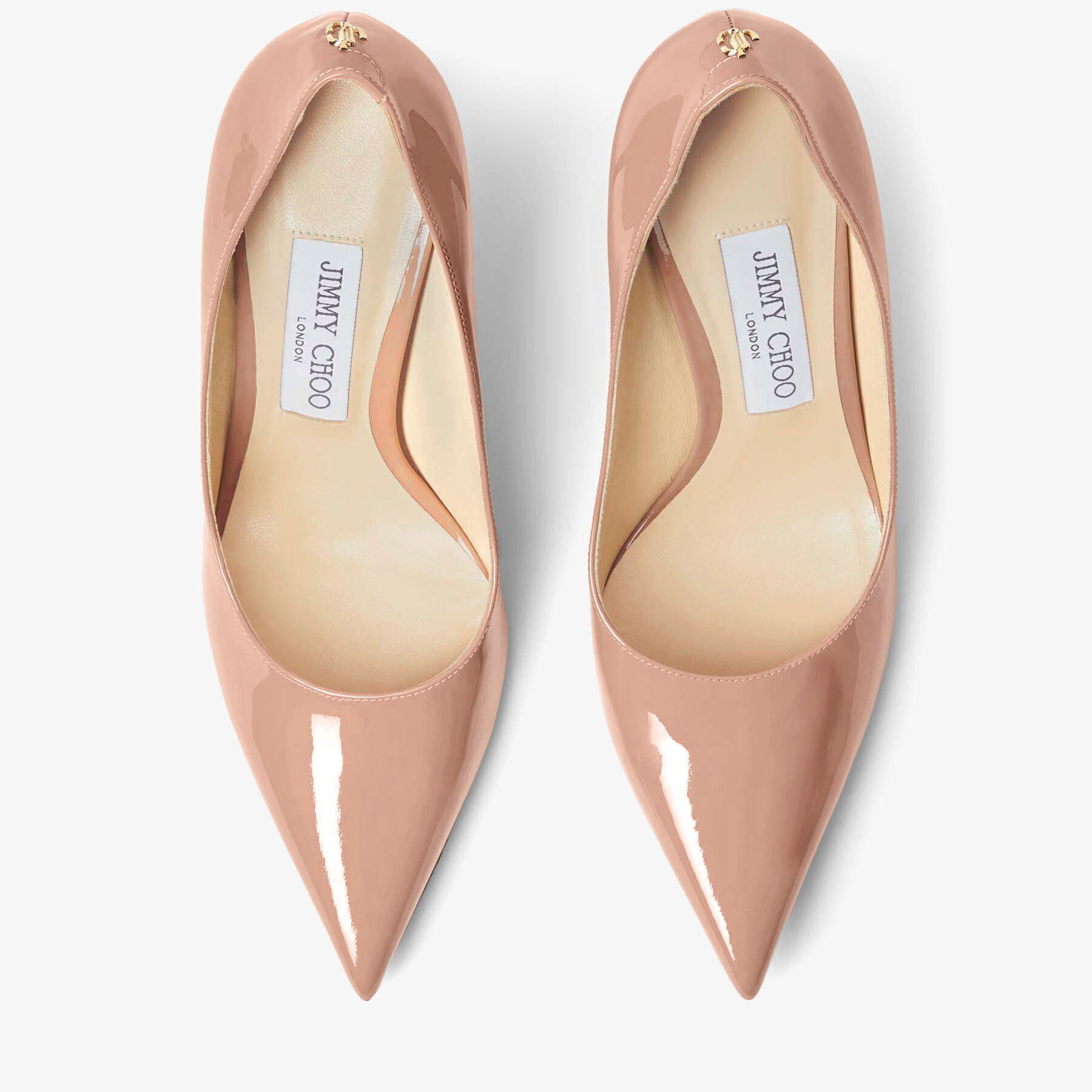 Love 85 Ballet Pink Patent Leather Pointy Toe pumpss with  JC Emblem