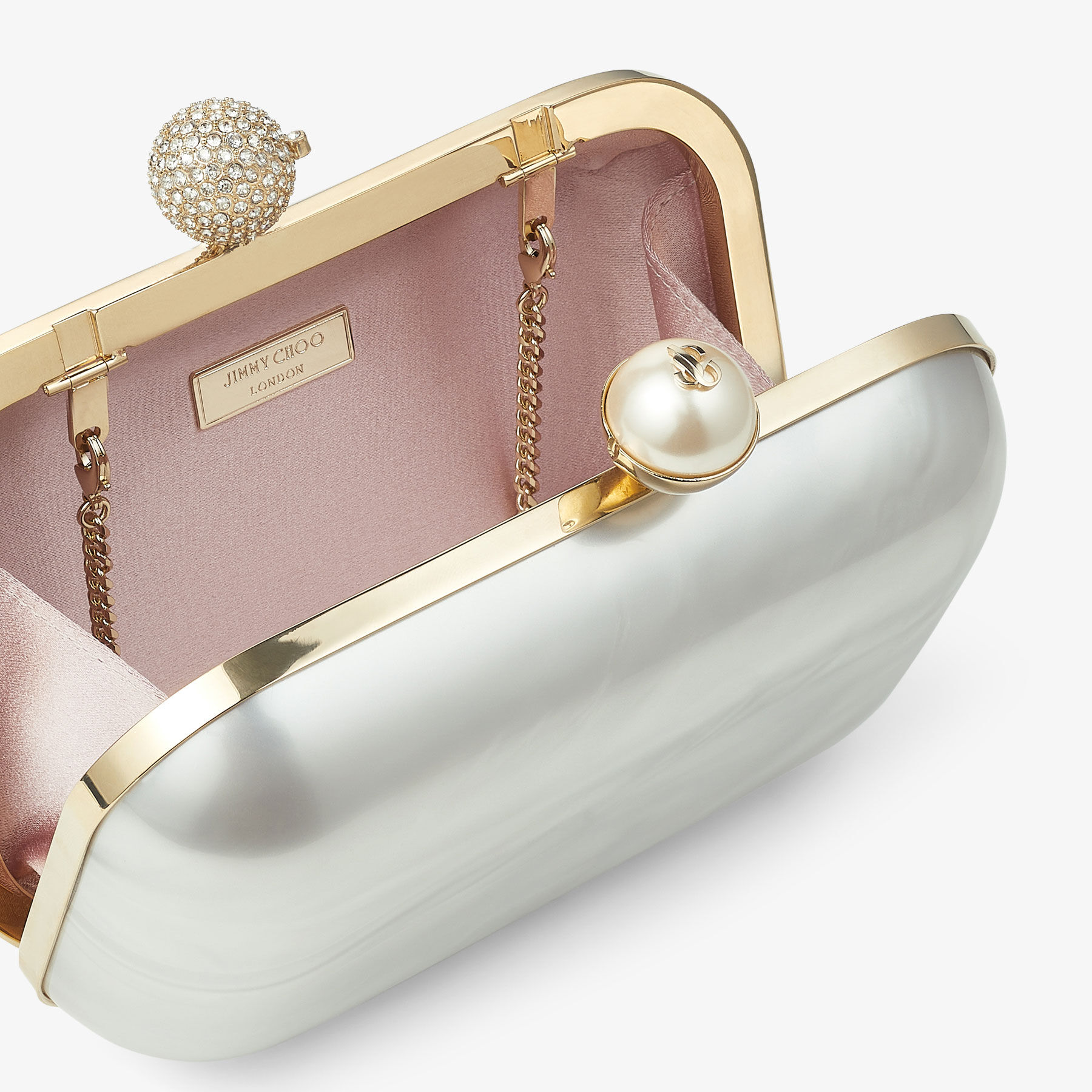 Cloud Ivory Mother of Pearl Clutch Bag with Crystal Clasp