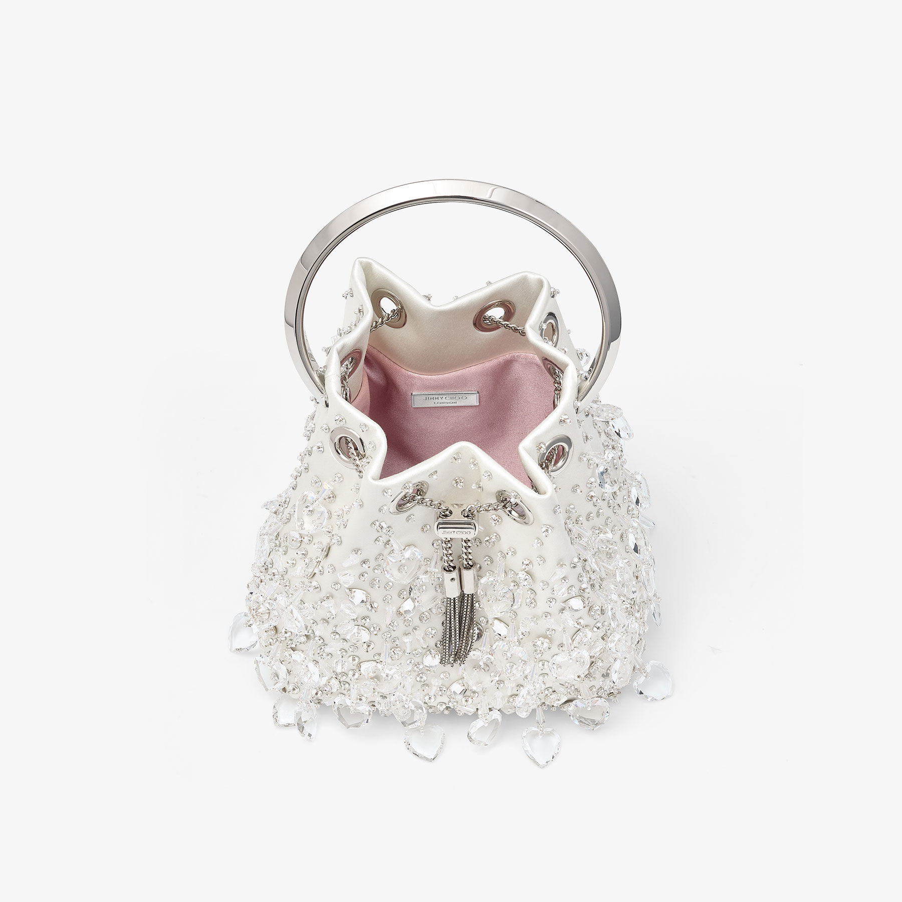 Bon Bon Latte Satin Crystal Heart Bag