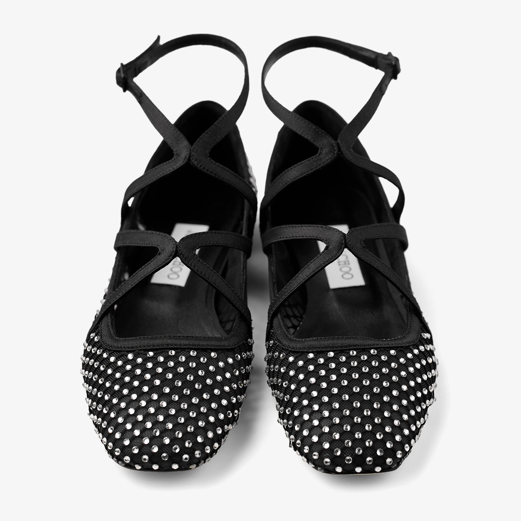 Astoria Flat Black Satin Crystal Flats