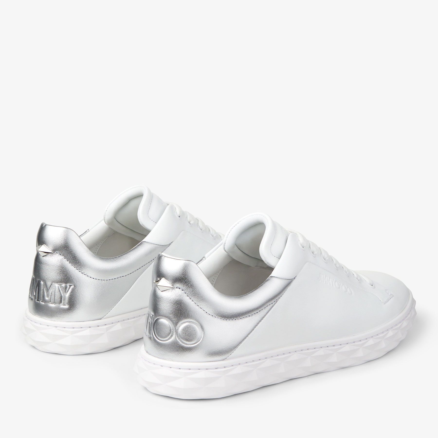 Diamond Light M II White Leather and- Silver Metallic Nappa Low-Top Trainers