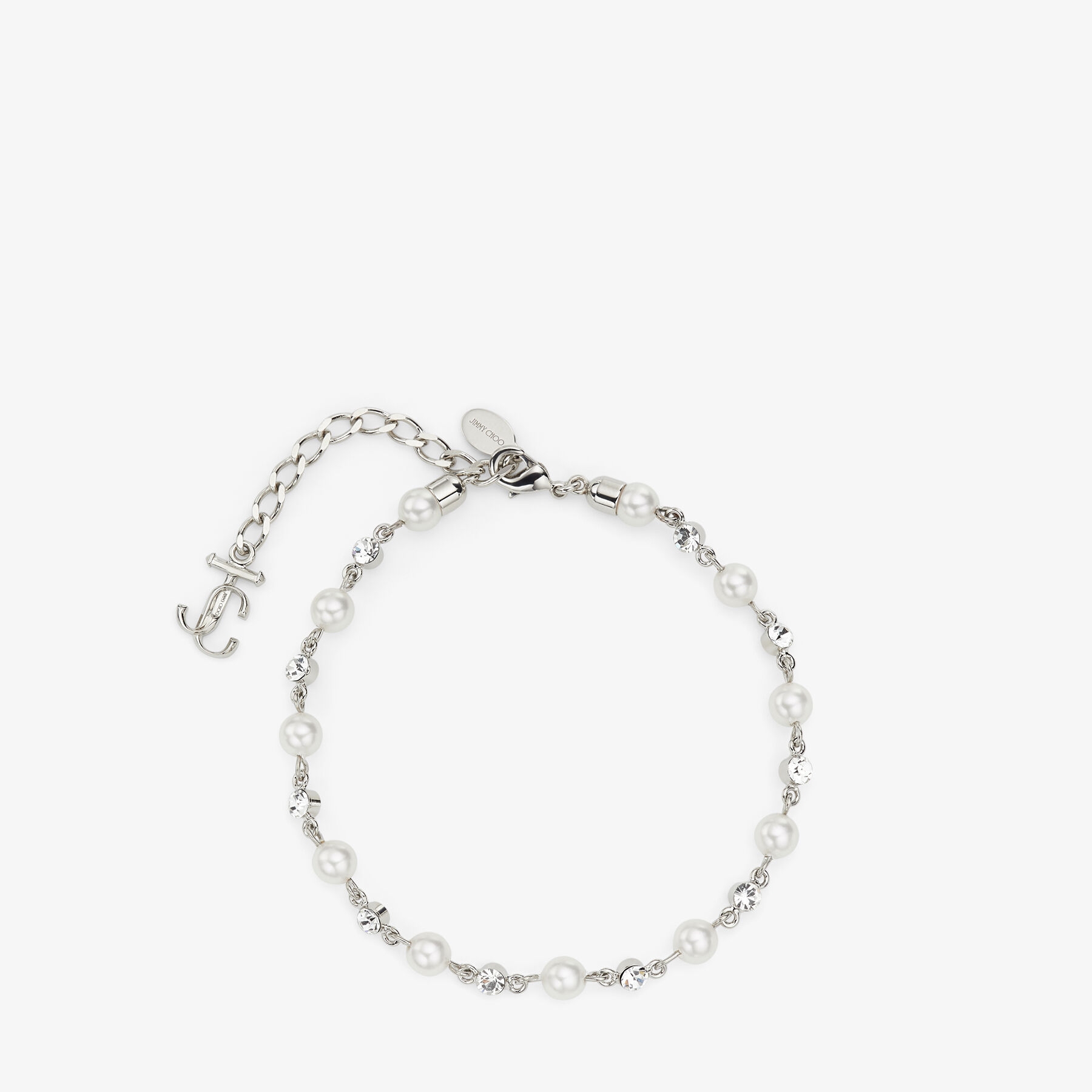 Pearl Crystal Anklet Silver-Finish Metal Anklet with Pearl, Crystal and JC Monogram Charms