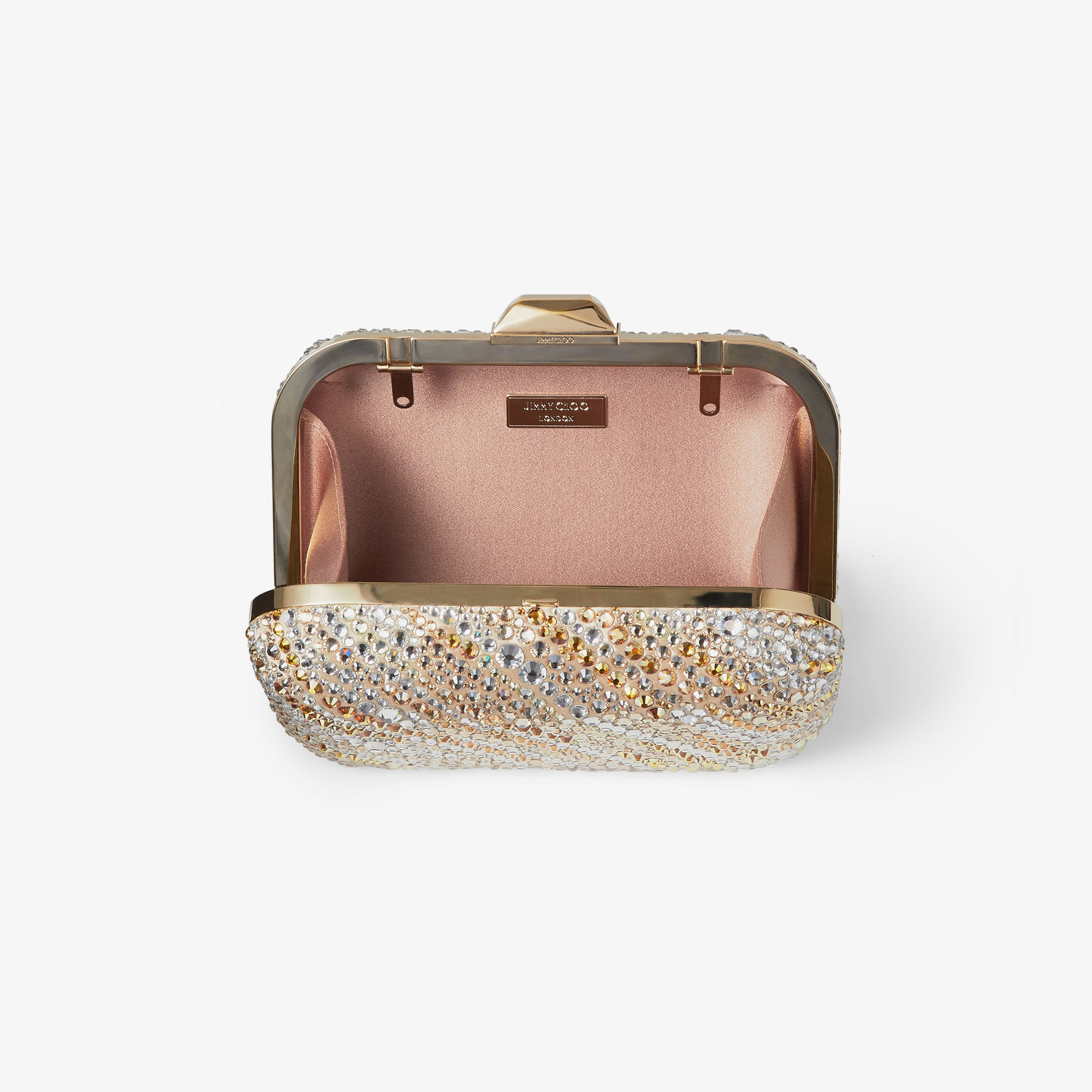 Cloud Gold Satin Crystal Clutch Bag