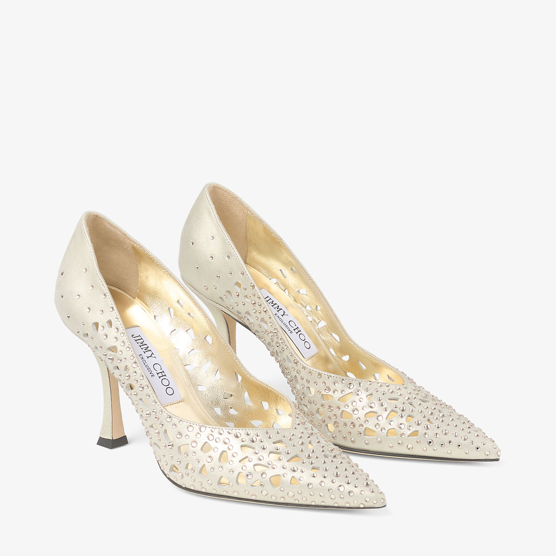 Ziri 90 Gold Shimmer Suede Crystal Pumps