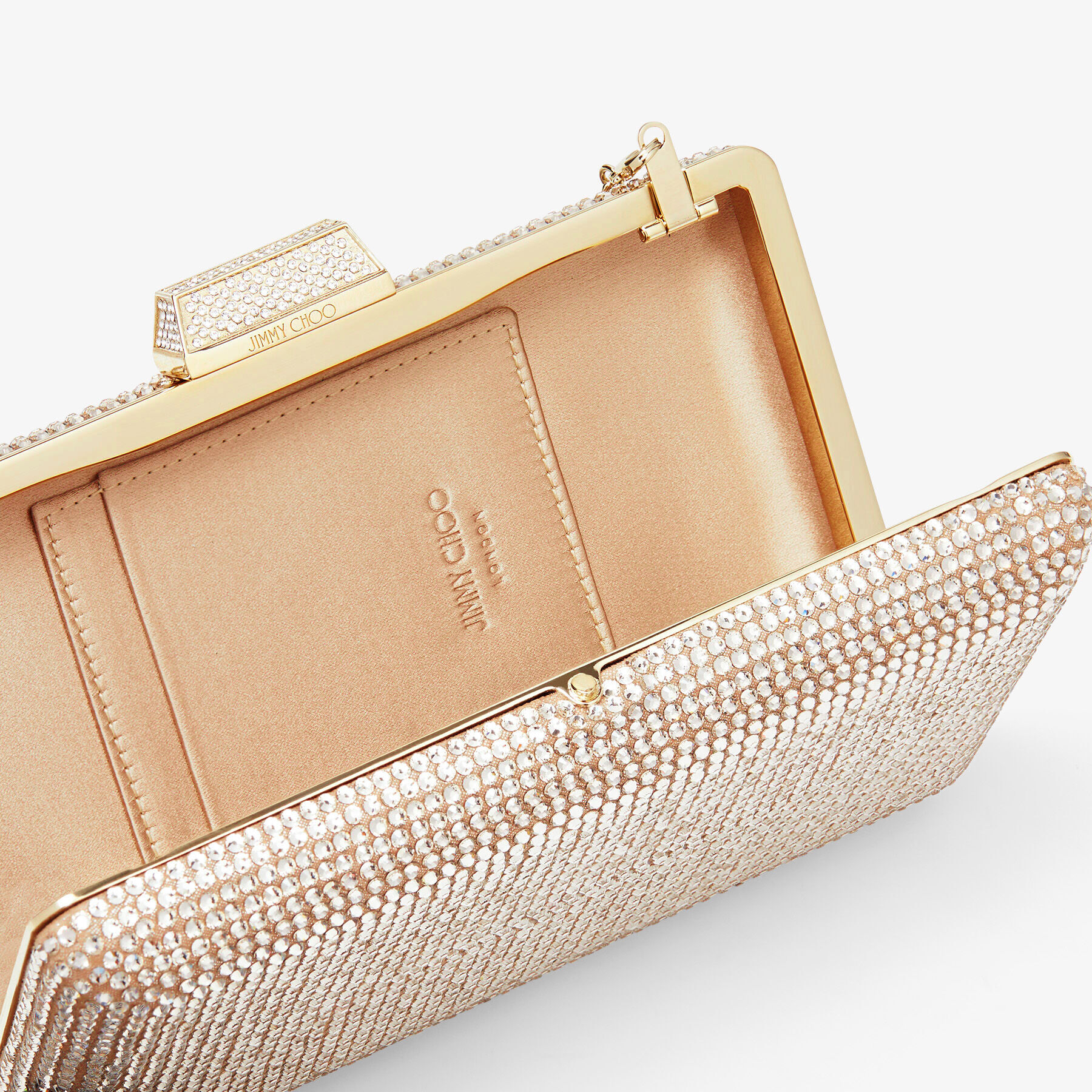 Clemmie Honey Gold Suede Clutch Bag with Crystals