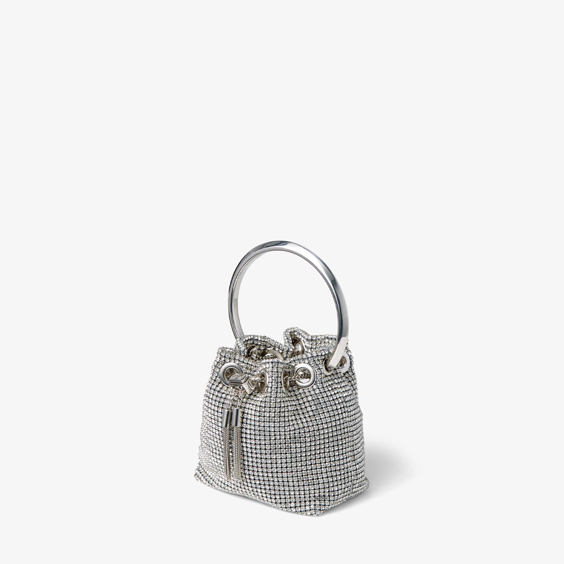 Micro Bon Bon Silver Crystal Mesh Bag with Metal Handle
