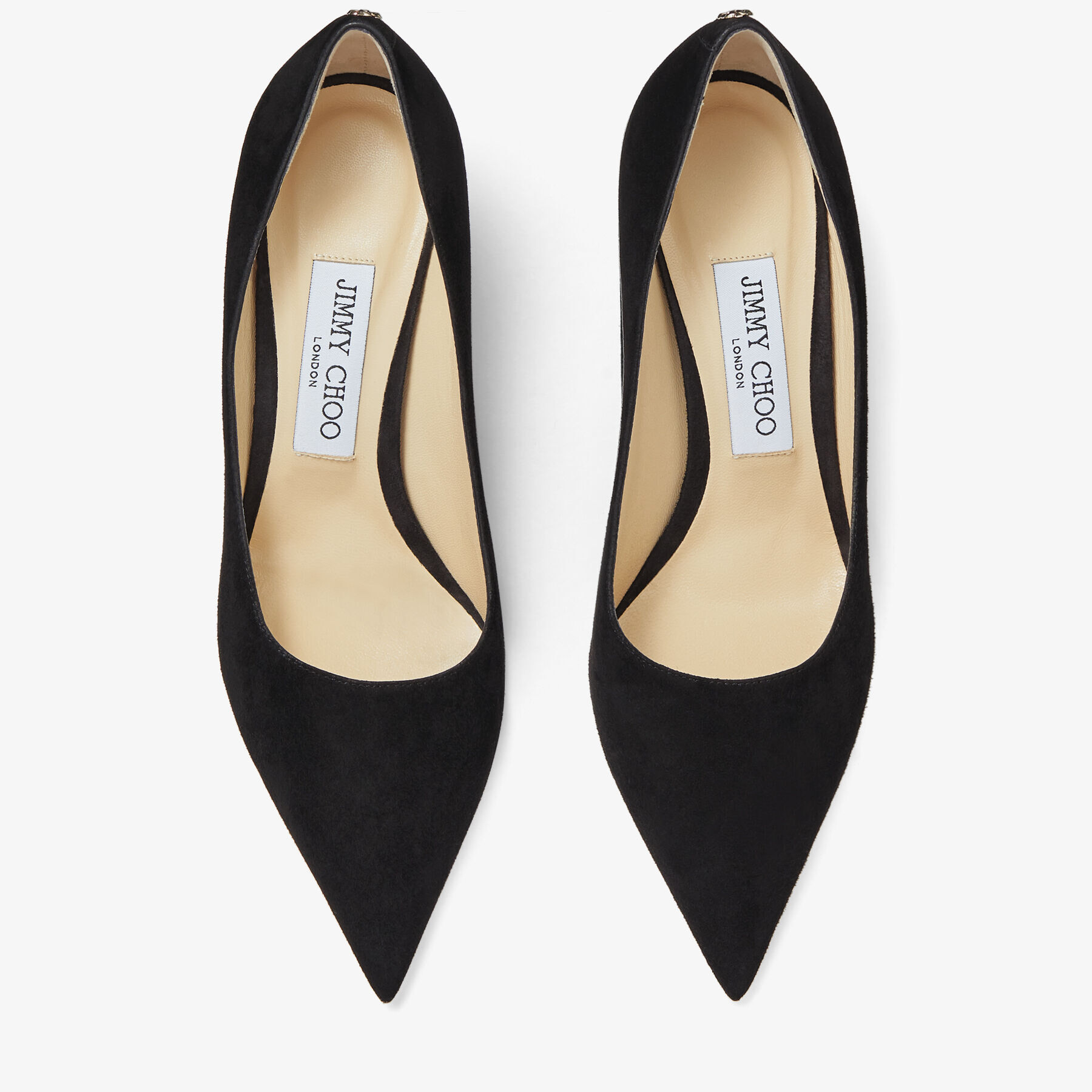 Love 85 Black Suede Pointed Pumps with JC Emblem