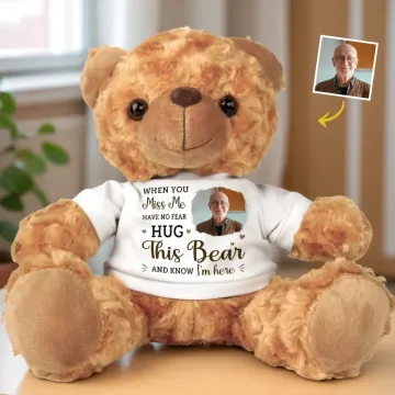 Custom Photo Hug This Bear And Feel My Love - Memorial Personalized Custom Teddy Bear Plush - Sympathy Gift For Family Members