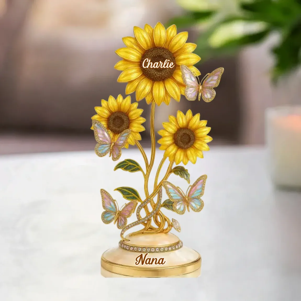 Her Love, Her Sunflowers - Family Personalized Custom Acrylic Plaque Custom Shape - Mother's Day, Gift For Mom, Grandma