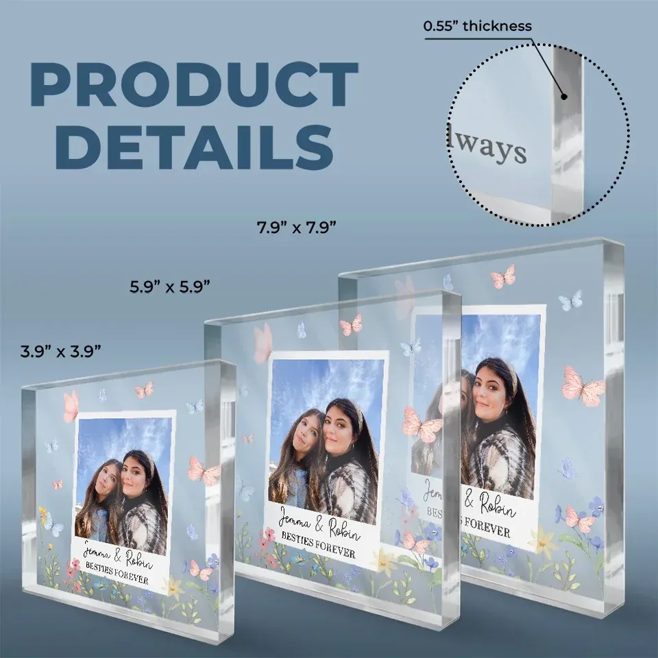 Custom Photo Besties Make Life Brighter - Bestie Personalized Custom Square Shaped Acrylic Plaque - Gift For Best Friends, BFF, Sisters