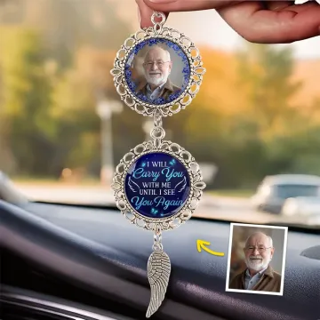 Custom Photo In My Heart, We Never Say Goodbye - Memorial Personalized Custom Metal Car Hanging Ornament With Charm - Sympathy Gift For Family Members