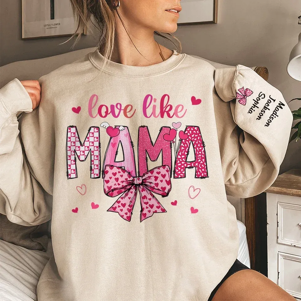 Her Love Is In Every Moment - Family Personalized Custom Unisex Sweatshirt, Hoodie With Design On Sleeve - Gift For Mom, Grandma