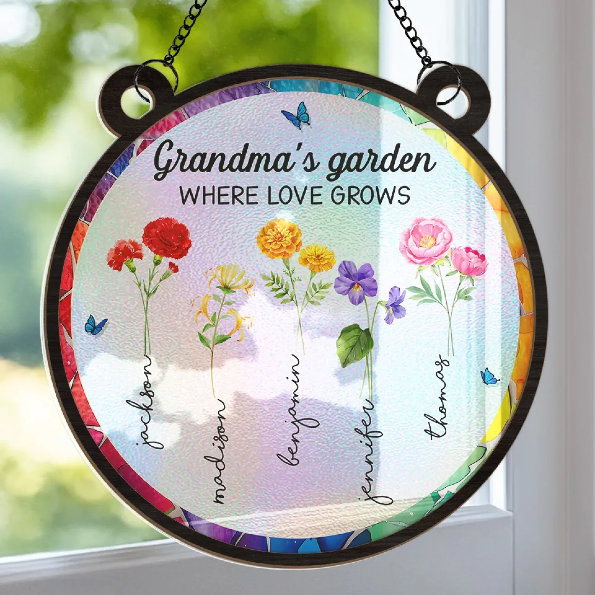 A Grandmother��s Heart Is A Garden Of Love - Family Personalized Window Hanging Suncatcher - Gift For Mom, Grandma
