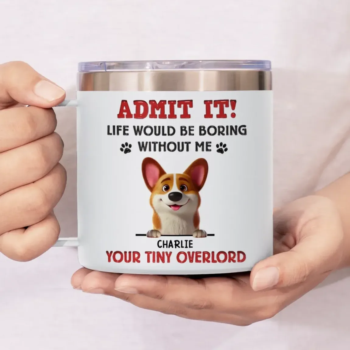 Life Is Pawsome With You - Dog Personalized Custom 14oz Stainless Steel Tumbler With Handle - Gift For Pet Owners, Pet Lovers