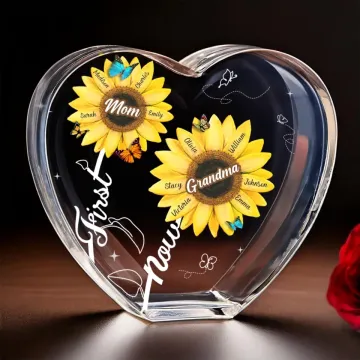 A Garden Of Love, Rooted In Family - Family Personalized Custom 3D Crystal Heart Shaped - Mother's Day, Gift For Mom, Grandma