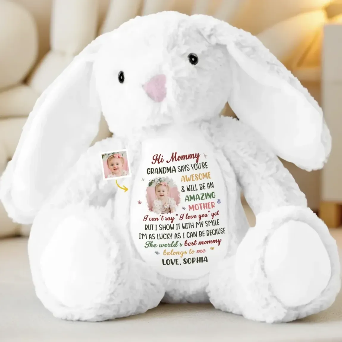Custom Photo Hi Mommy, You��re Already The Best - Family Personalized Custom Easter Bunny Plush - Mother's Day, Baby Shower Gift, Gift For First Mom