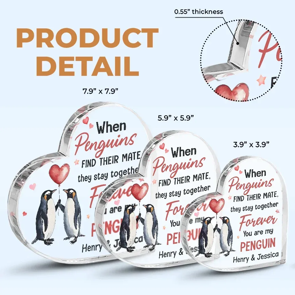 You��re My Penguin For Life - Couple Personalized Custom Heart Shaped Acrylic Plaque - Gift For Husband Wife, Anniversary