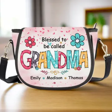 Happiness Is Being Called Grandma - Family Personalized Custom Leather Saddle Bag - Mother's Day, Gift For Mom, Grandma