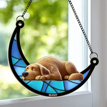 Dreaming Of Treats And Belly Rubs - Dog Personalized Window Hanging Suncatcher - Gift For Pet Owners, Pet Lovers