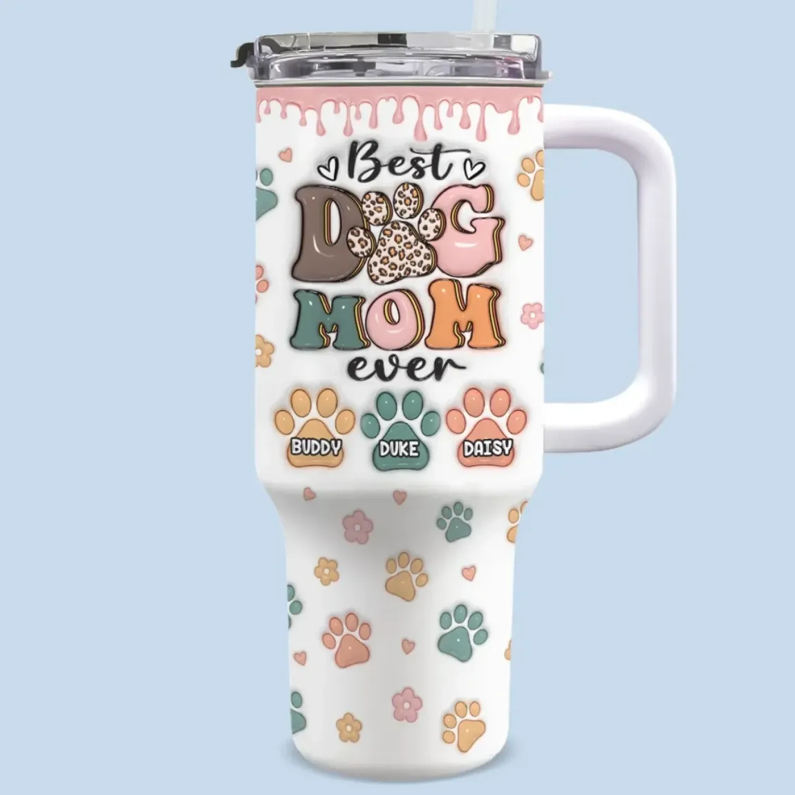 My Kids Have Paws - Dog Personalized Custom 3D Inflated Effect Printed 40 Oz Stainless Steel Tumbler With Handle - Gift For Pet Owners, Pet Lovers