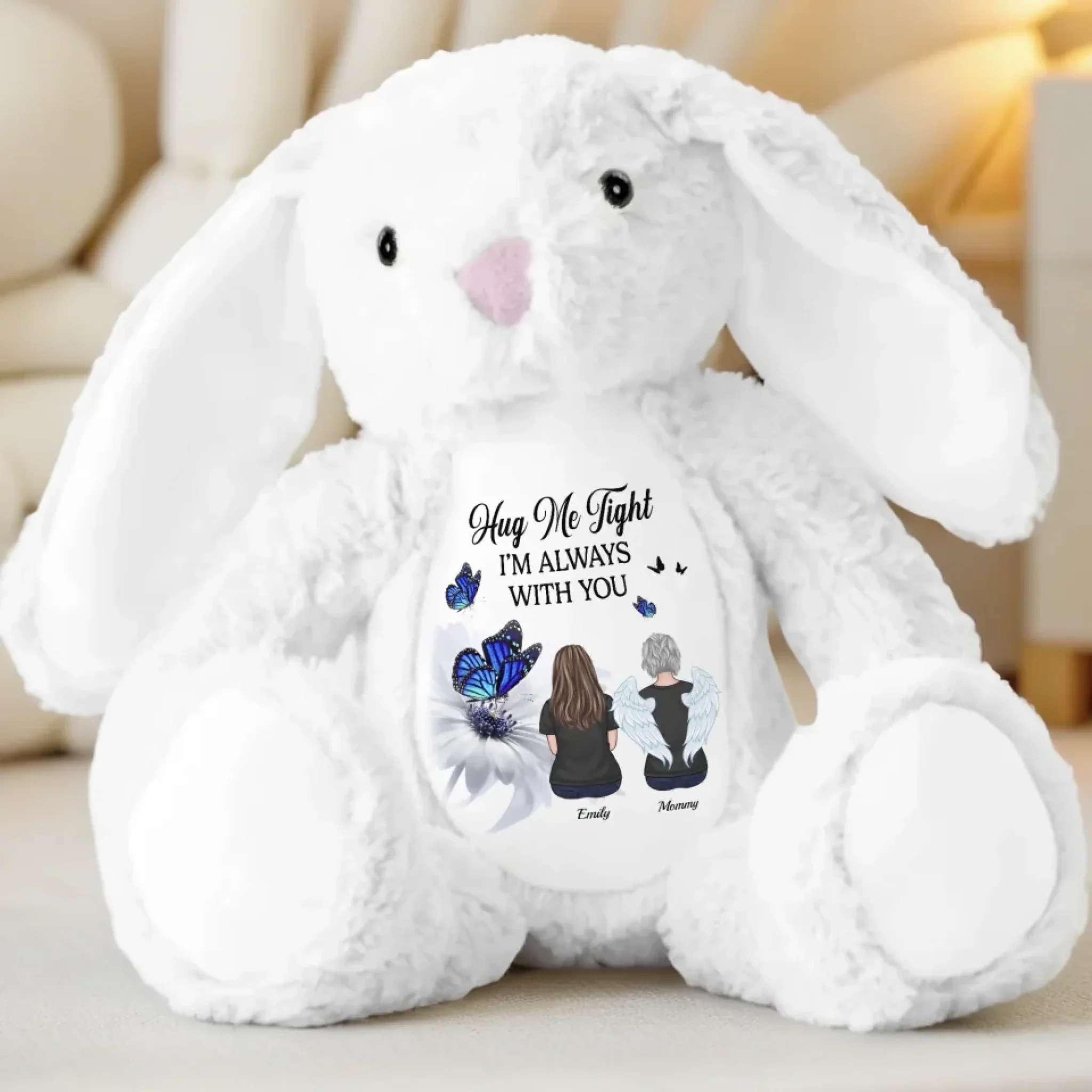 Hug Me Tight, I'm Always With You - Memorial Personalized Custom Easter Bunny Plush - Sympathy Gift For Family Members